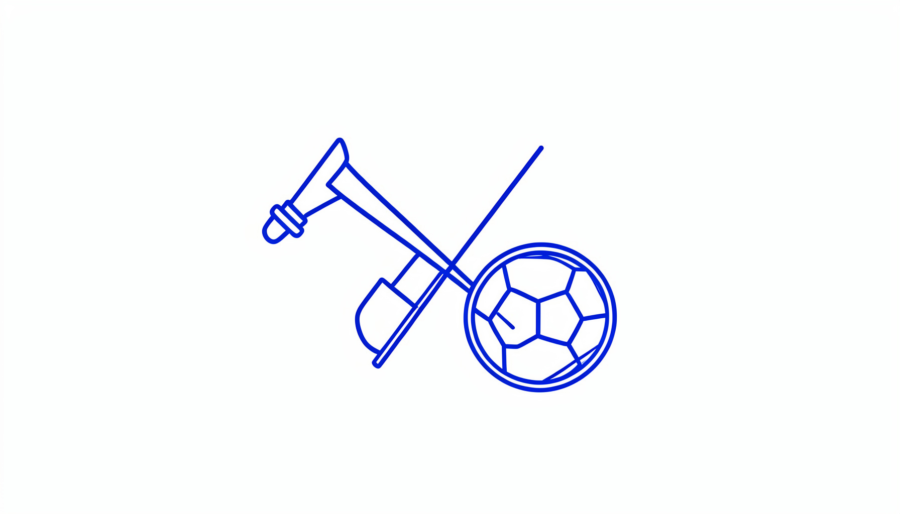 진한 남색 배경에 흰색 라인 드로잉으로 표현된 청진기와 축구공이 교차된 미니멀한 아이콘
